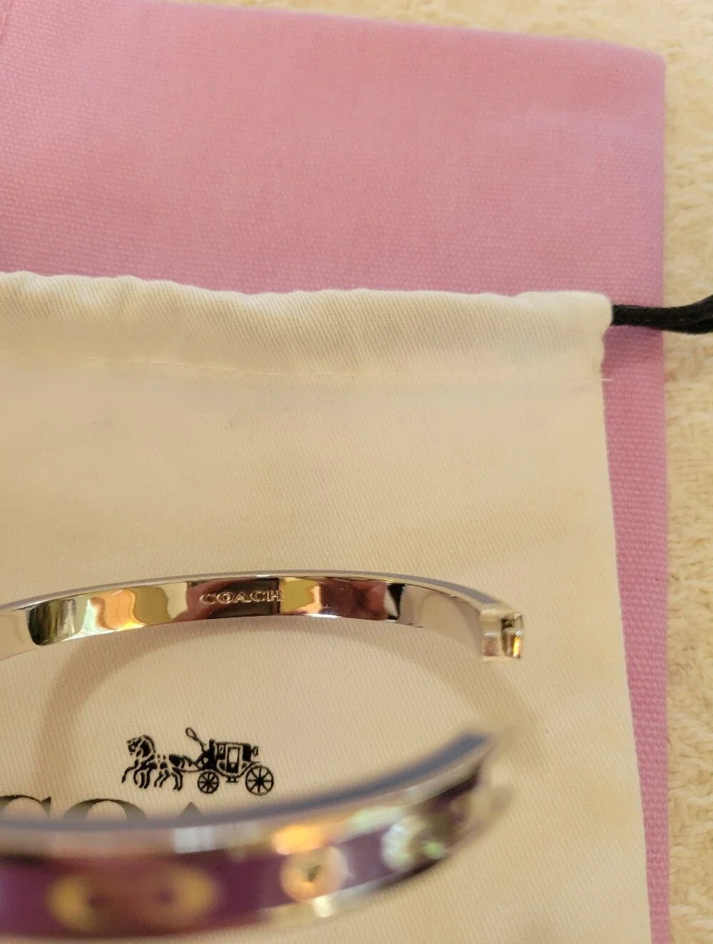 Coach Purple Enamel Signature Hinged Bangle Bracelet